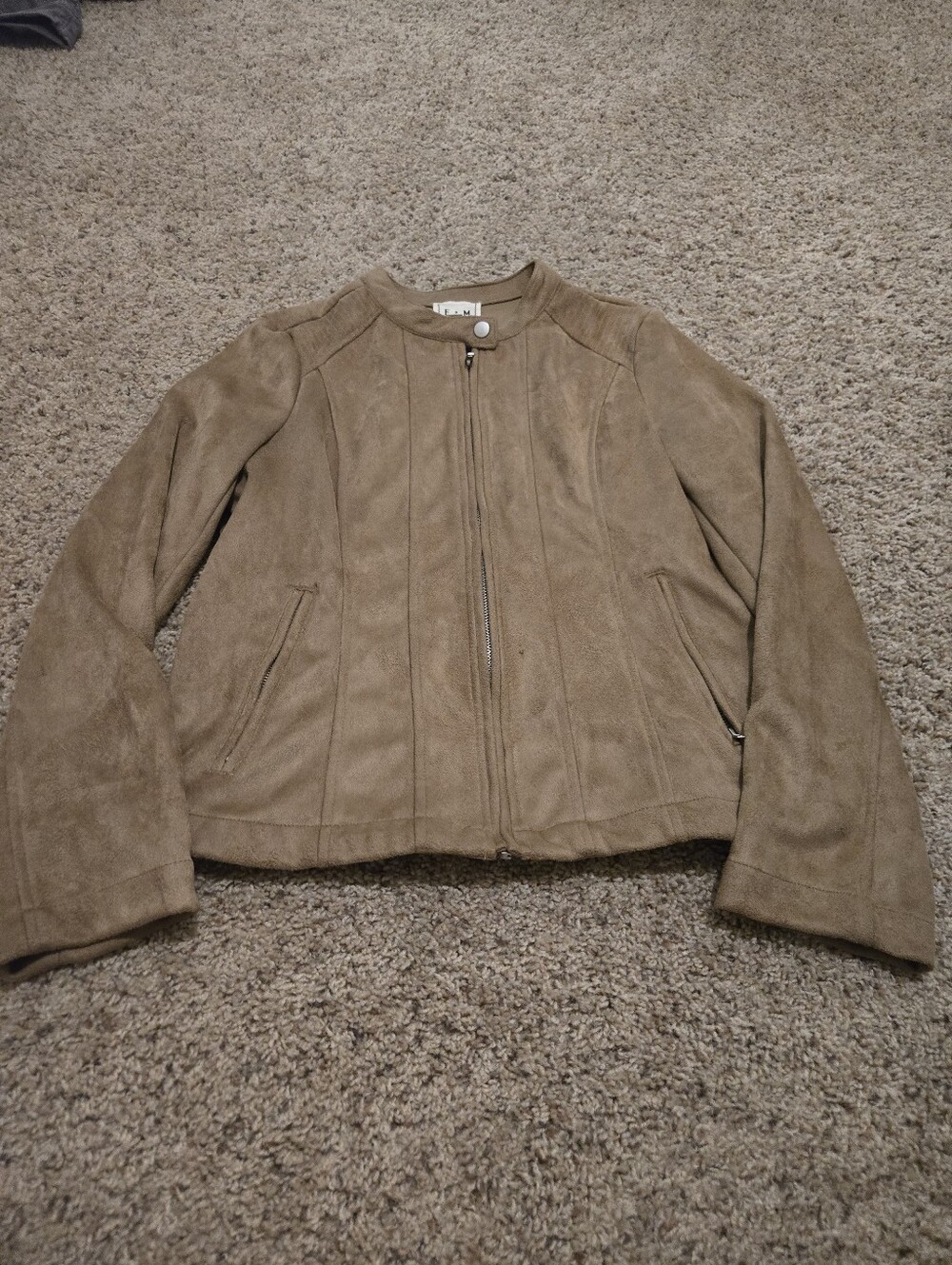 E & M Women's Suede Zip-Front Jacket in Taupe